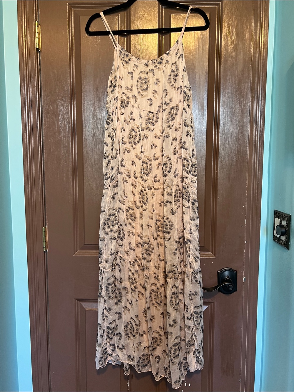 Elena Baldi Light Pink Floral Maxi Dress with Spaghetti Straps Silk Viscose M